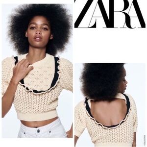 Zara Knit Cream and Black Sweater Size M